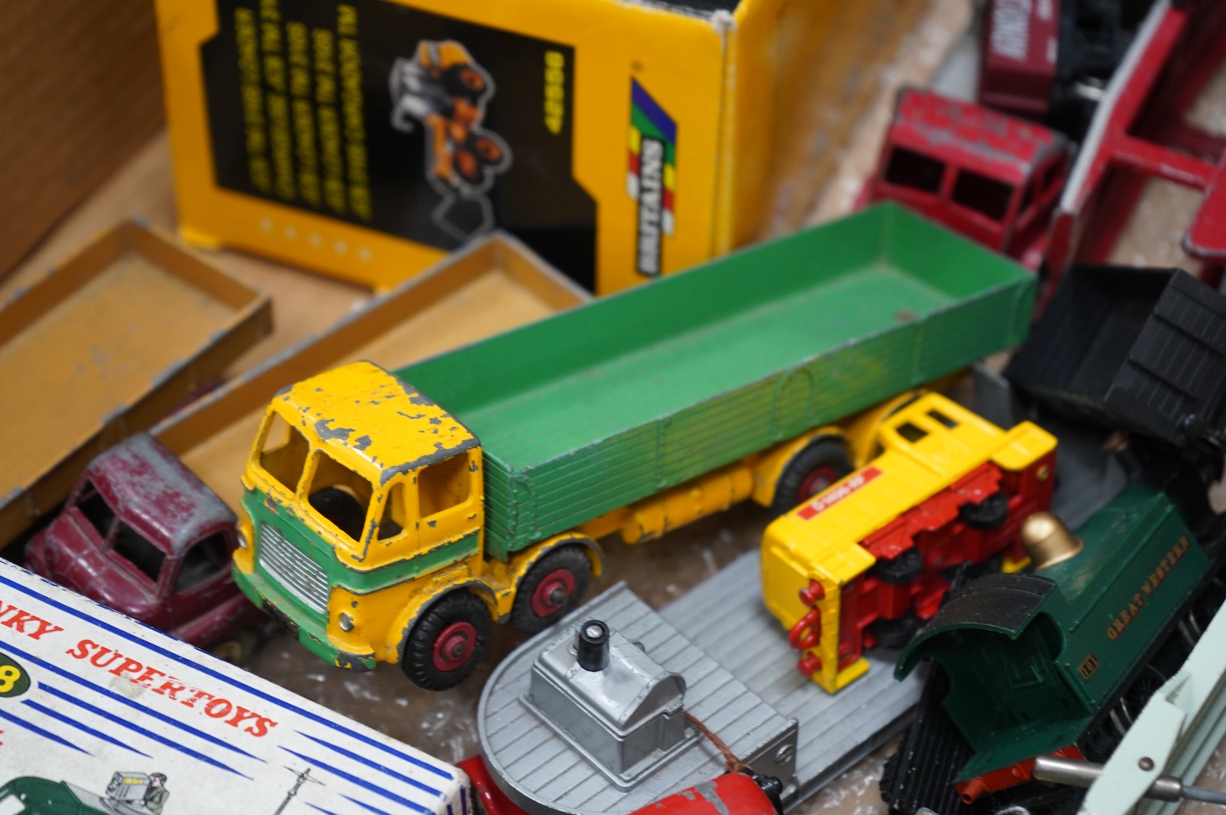 A quantity of 1950s/60s Dinky Toys, Corgi Toys, Matchbox Series, etc. including two boxed Dinky Supertoys; BBC T.V. Mobile Control Room (967), BBC T.V. Roving Eye Vehicle (968), together with unboxed vehicles including;